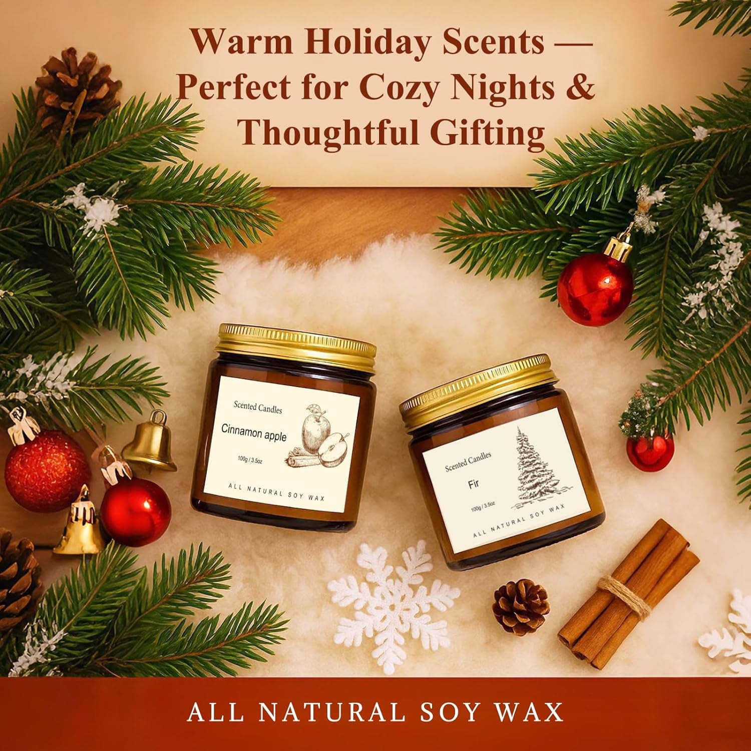 6 Pack Candles for Home Scented,Long Lasting Soy Candles for Home,Holiday Scented Candle Gift Set with Cinnamon Apple,Pumpkin Chai&Vanilla,Natural Aromatherapy Candles,Holiday Gifts for Women