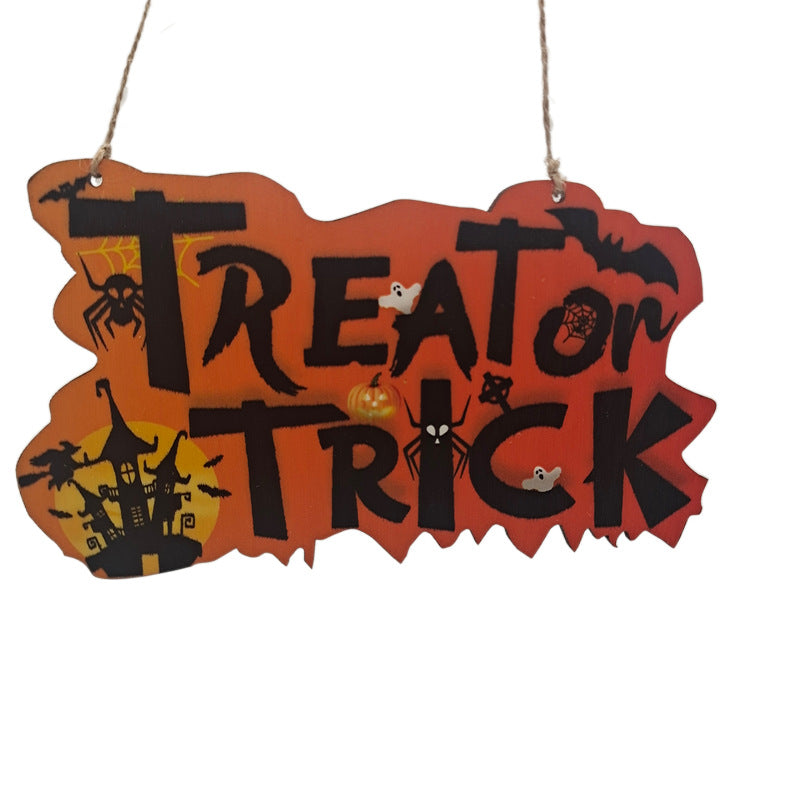 Halloween Wooden Pendant Pumpkin Skull Spider Bat Party Scene Decoration
