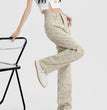 Vintage Floral High Waist Jeans Women's Wide Leg Straight Casual Pants