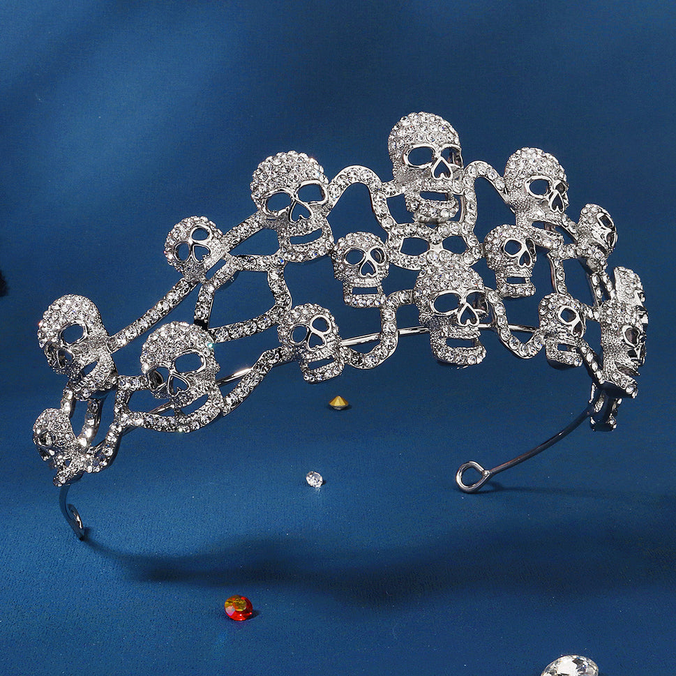 European And American Halloween Party Rhinestone Alloy Crown Dark Skull Crown Jewelry