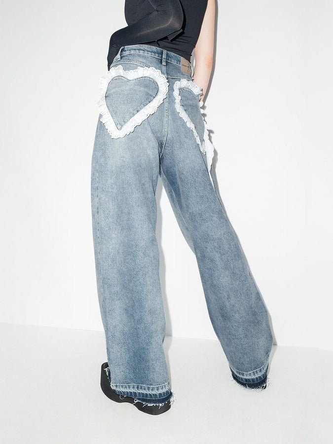 Women's Fashion Retro Distressed Wash Straight-leg Pants