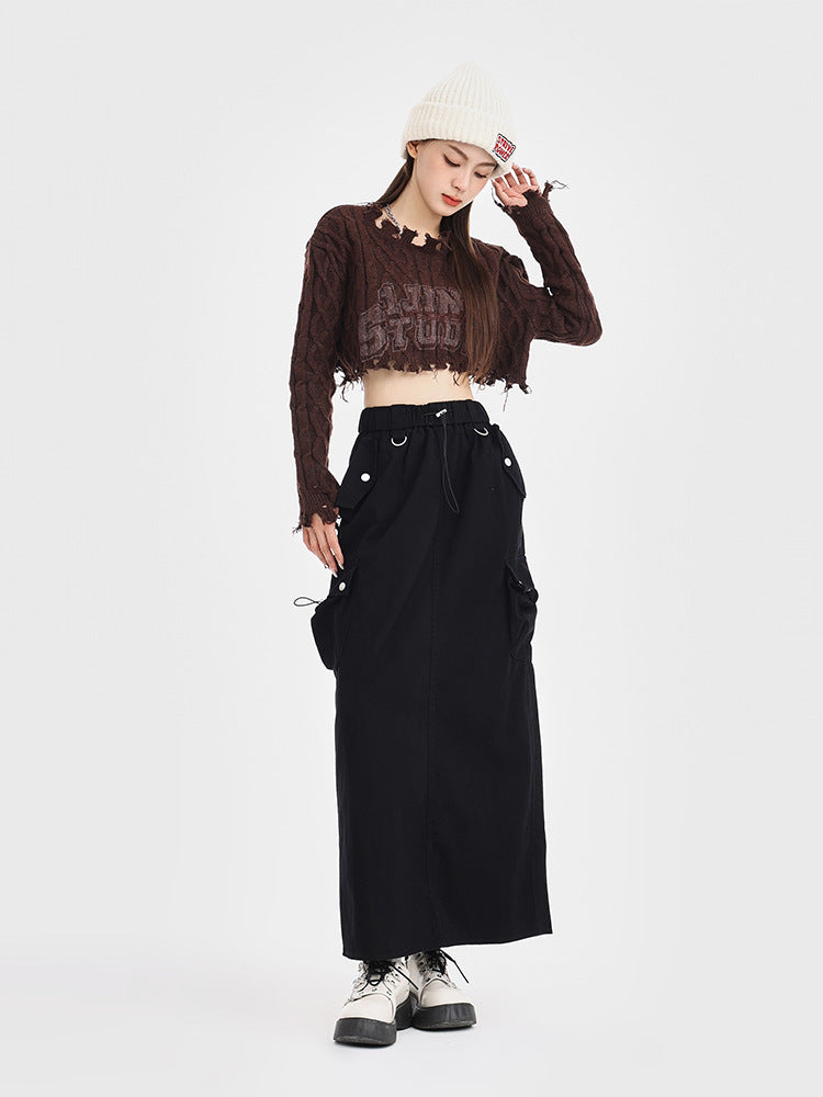 Retro Loose Pockets Workwear Skirt