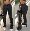 Women's Street Fashion Hem Slit Jeans