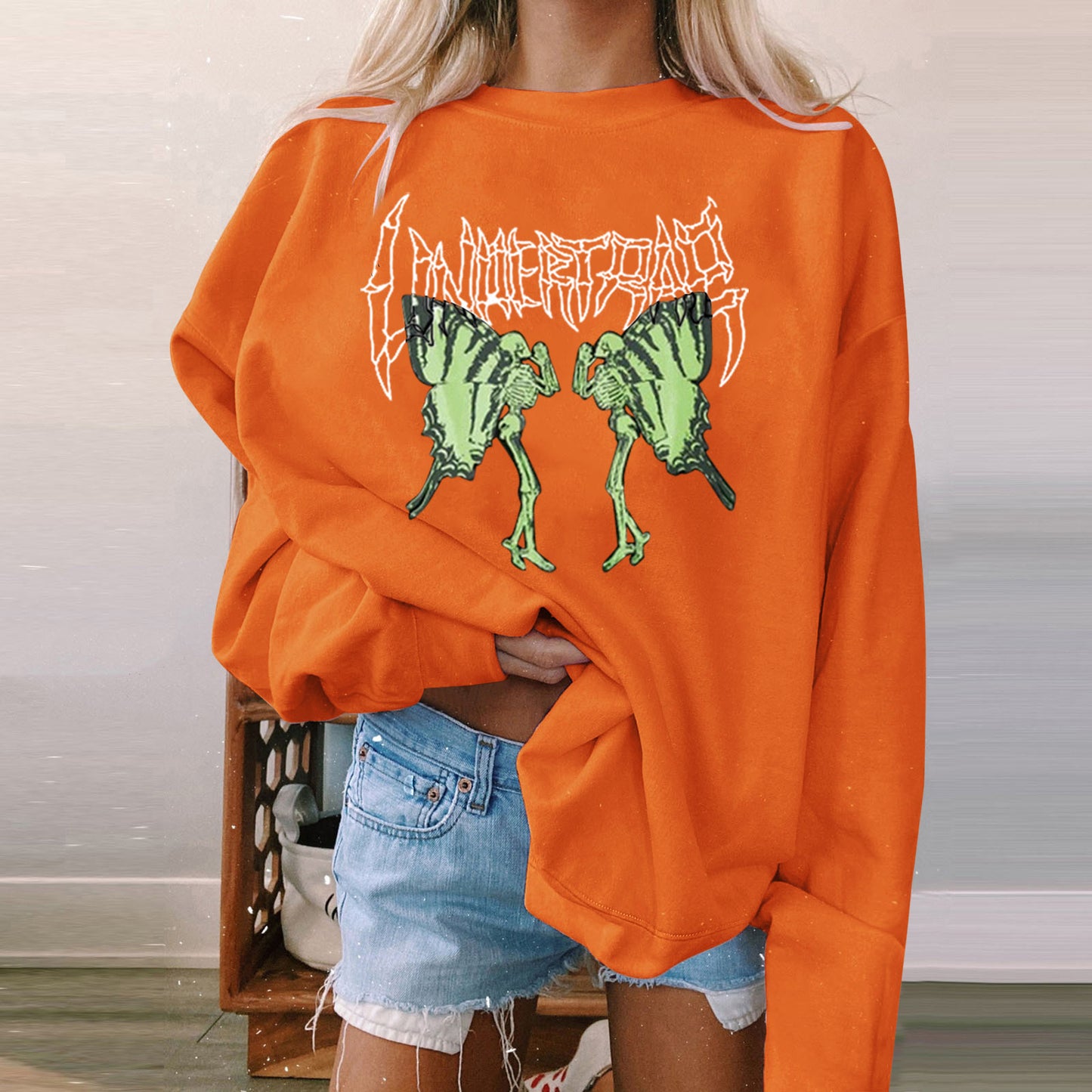 Halloween Women's Long Sleeve Casual Print Padded Sweatshirt
