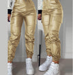 Zipper Pleated PU Casual Patch Pocket Skinny Pencil Trousers
