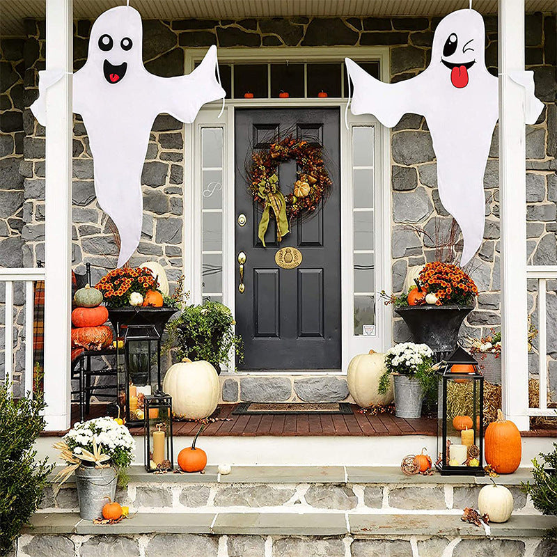 Halloween White Spooky Ghost Flag Scene Layout