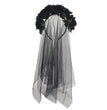 Halloween Headband Rose Flower Black Veil Witch
