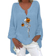 Halloween Themed Print V-neck Cotton Linen Long Sleeve Shirt For Women