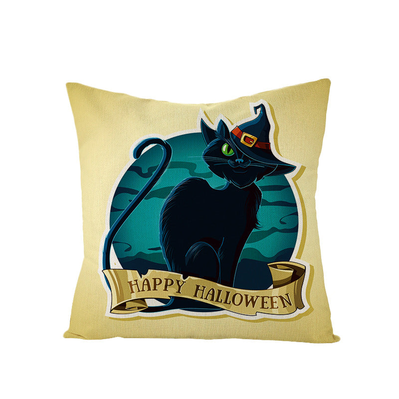 Home Halloween Pumpkin Linen Pillow Cover
