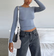 Women's Clothing Fashion Slim Long-sleeved Pullovers Tops Solid Causal Fit Shirts