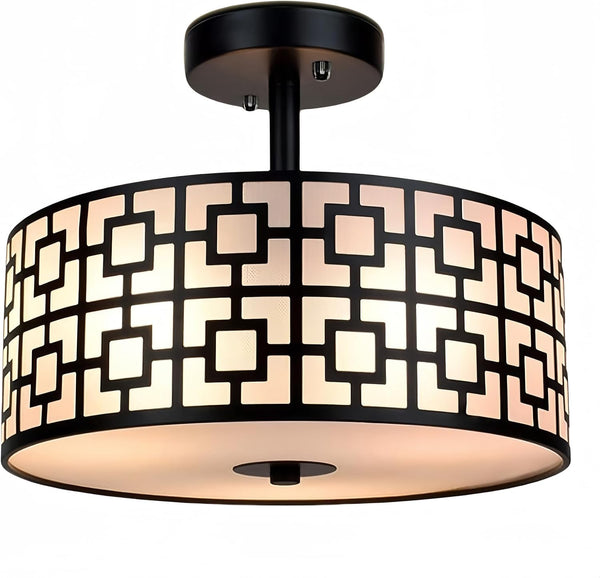 DLLT 3-Light Semi Flush Mount Ceiling Light, Black