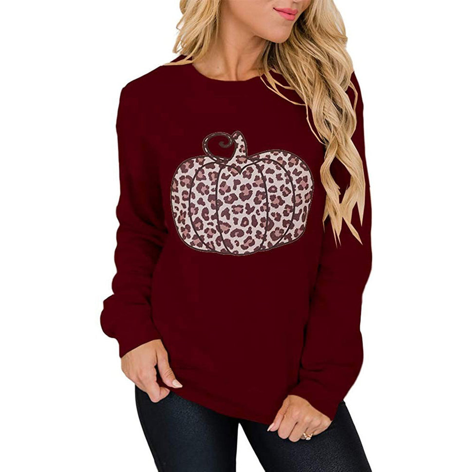 European And American Women's Halloween Leopard Pumpkin Print