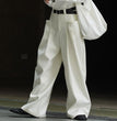 Korean Style Double Pleated Design Loose Casual Trousers Women