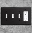 Modern Edge Decorative Wall Plate Switch Plate Outlet Cover, Durable Solid Zinc Alloy (Triple Toggle/Single Decorator, Matte Black)