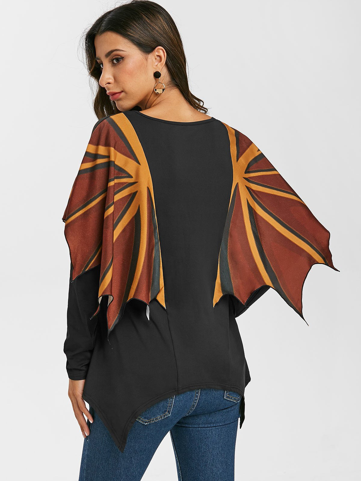 Halloween Print Bat Wings Long Sleeve T-shirt European And American Women's Tops