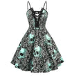 Women's Halloween Skull Print Sling Straps Waist And Large Retro Dress