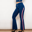 Shascullfites Melody Dark Blue Striped Flared Lift Jeggings Button Up Jeans Bum Lift Jeans High Waist Flare Jeans Women