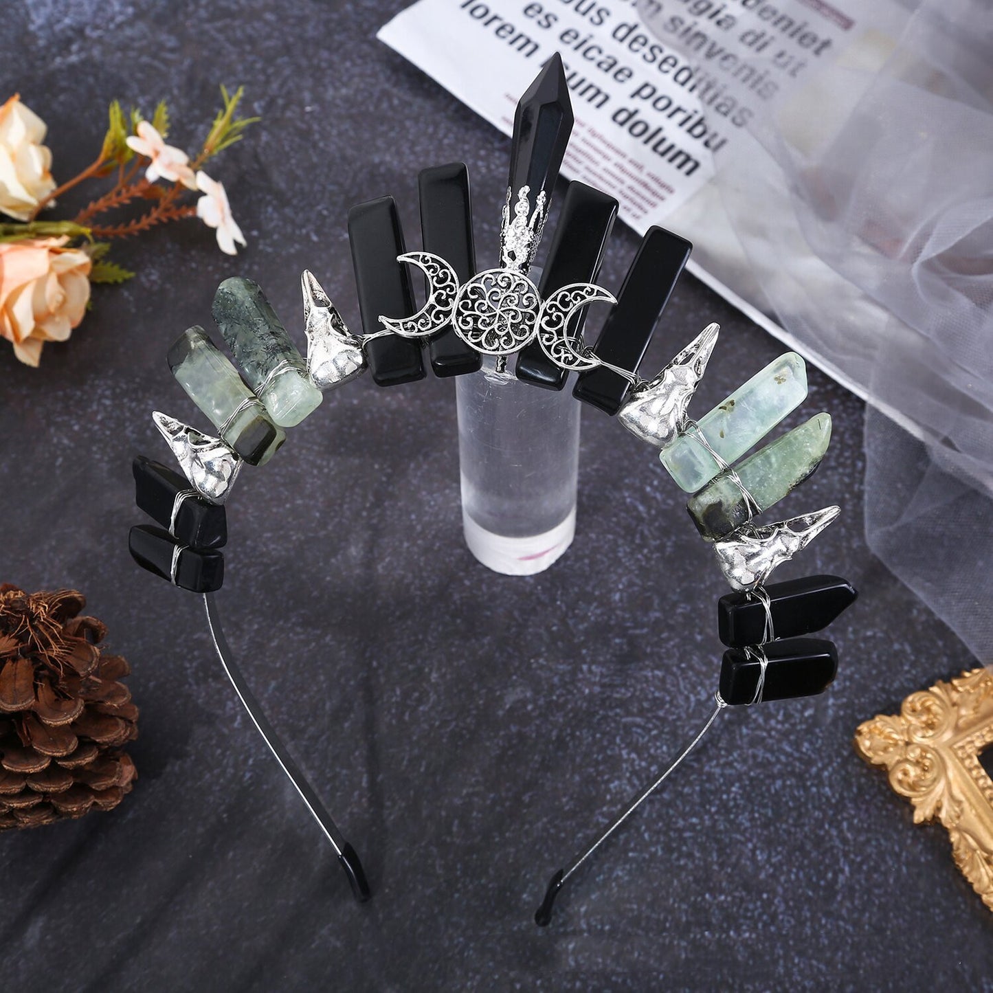 Natural Crystal Halloween Crown Hair Clasp