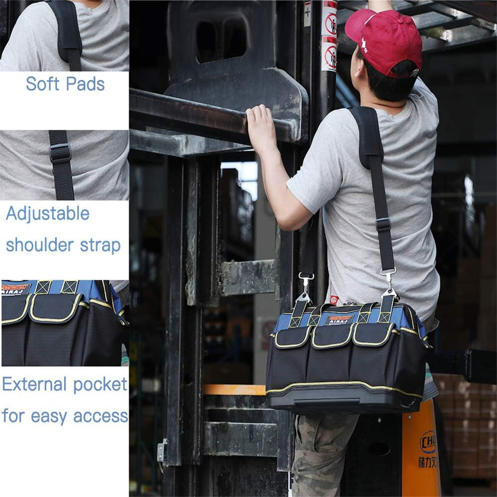 16 in Heavy Duty Tool Bag with 1 Mini Tool Box,Waterproof Tool Tote Bag with Adjustable Shoulder Strap,Large Capacity Tool Organizer Bag for Men,Carrier and Organizer,Blue