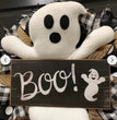Halloween Wreath BOO Farmhouse-Ghost Wreath Outdoor Front Door Indoor Wall Decor Honeycomb Ghost Smiley Balloon For Halloween