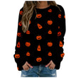 Halloween Pumpkin Head Bat Funny Sweater Women's Round Neck Pullover Print Long Sleeve