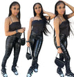 Tight Pleated High Waist Stretch Leather Pants