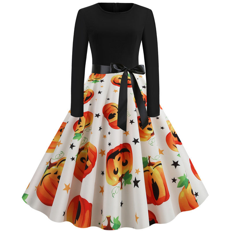 Halloween New Round Neck Elegant Party Print Dress