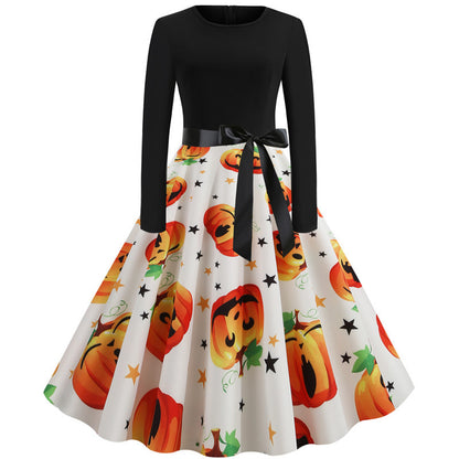 Halloween New Round Neck Elegant Party Print Dress