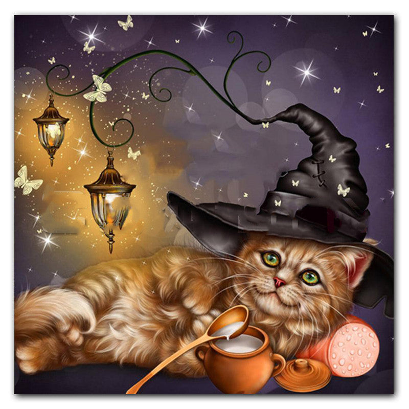 Halloween Cat Square Rhombus Cartoon Embroidery Diamond Painting