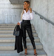 23 Years Fall Winter Fashion Slim PU Leather Waist Skinny Trousers With Pockets