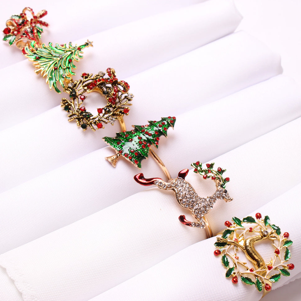 Christmas Elk Wreath Christmas Tree Bells Snowflake Napkin Ring