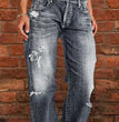 Women's Denim Trend Mid Waist Ripped Leisure Straight-leg Pants
