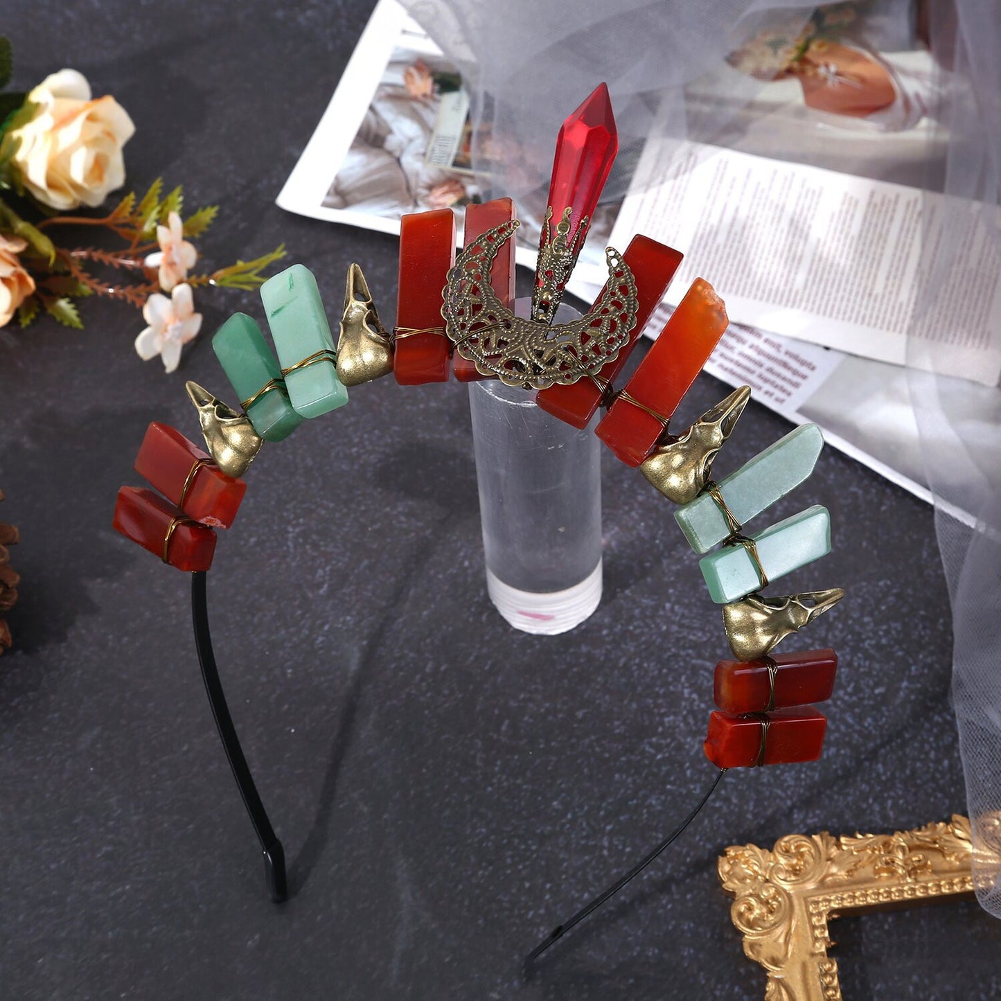 Natural Crystal Halloween Crown Hair Clasp