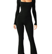 Women's Long Sleeve Belly And Waist Shaping Square Collar High Elastic Jumpsuit