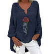 Halloween Themed Print V-neck Cotton Linen Long Sleeve Shirt For Women