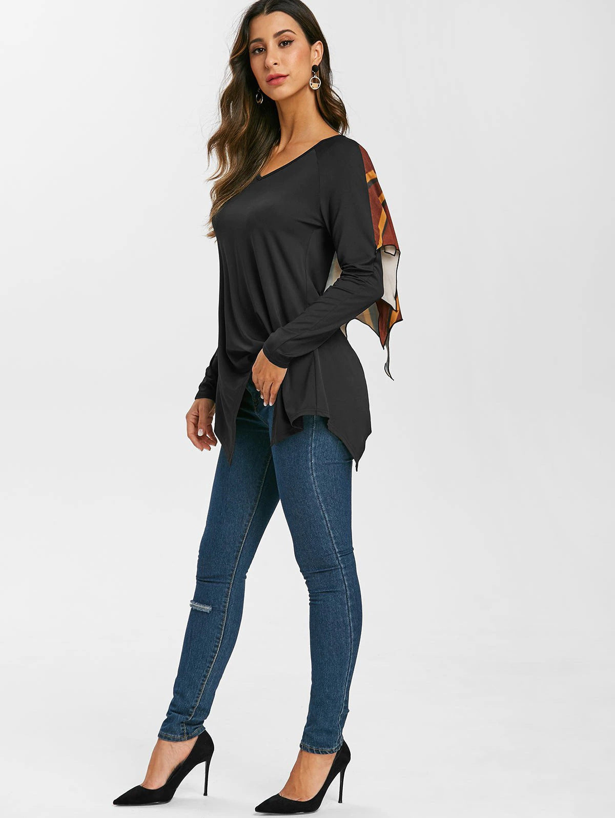 Halloween Print Bat Wings Long Sleeve T-shirt European And American Women's Tops