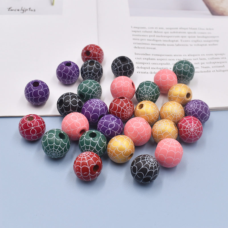 Halloween Spider Web Colored Wood Beads