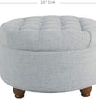 Home Decor | Button Tufted Woven round Storage Ottoman | Ottoman with Storage for Living Room & Bedroom (Light Blue)