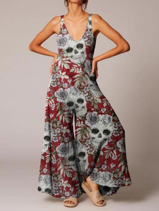 Women's Halloween Skull Fashion Print Jumpsuit