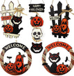 Welcome Sign Garland Door Hanging Halloween Wooden Pumpkin