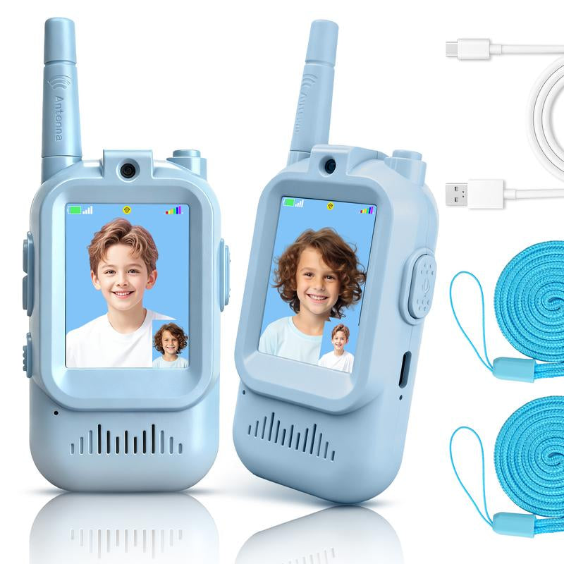 Video Walkie Talkies for Kids, Handheld 2 Pack Rechargeable Video Intercom Kids Walkies Talkies, Indoor Outdoor Toys for Family Games, Outside, Camping, Hiking for Boys Girls Ages 3-12 (Blue/Pink)