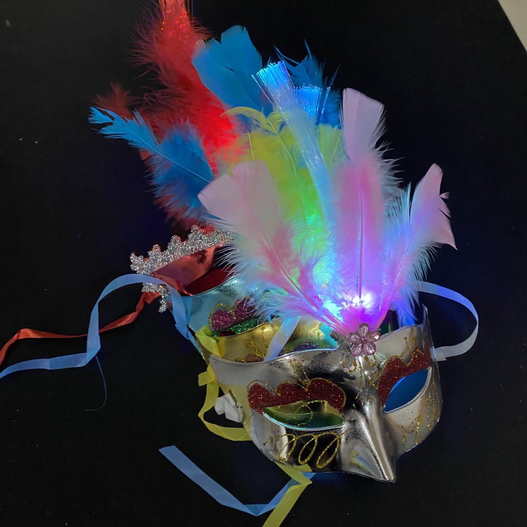 Glowing Fiber Optic Mask Halloween Masquerade Led Princess Feather Children