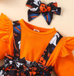 Halloween Flounced Sleeve Fake Two-piece Round Neck Long-sleeved Triangle Romper