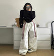 Retro Three Bars Casual Sports Pants Female Wide Leg Sweatpants