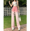 Retro Washed Gray Large Workwear With Pocket Jeans For Women