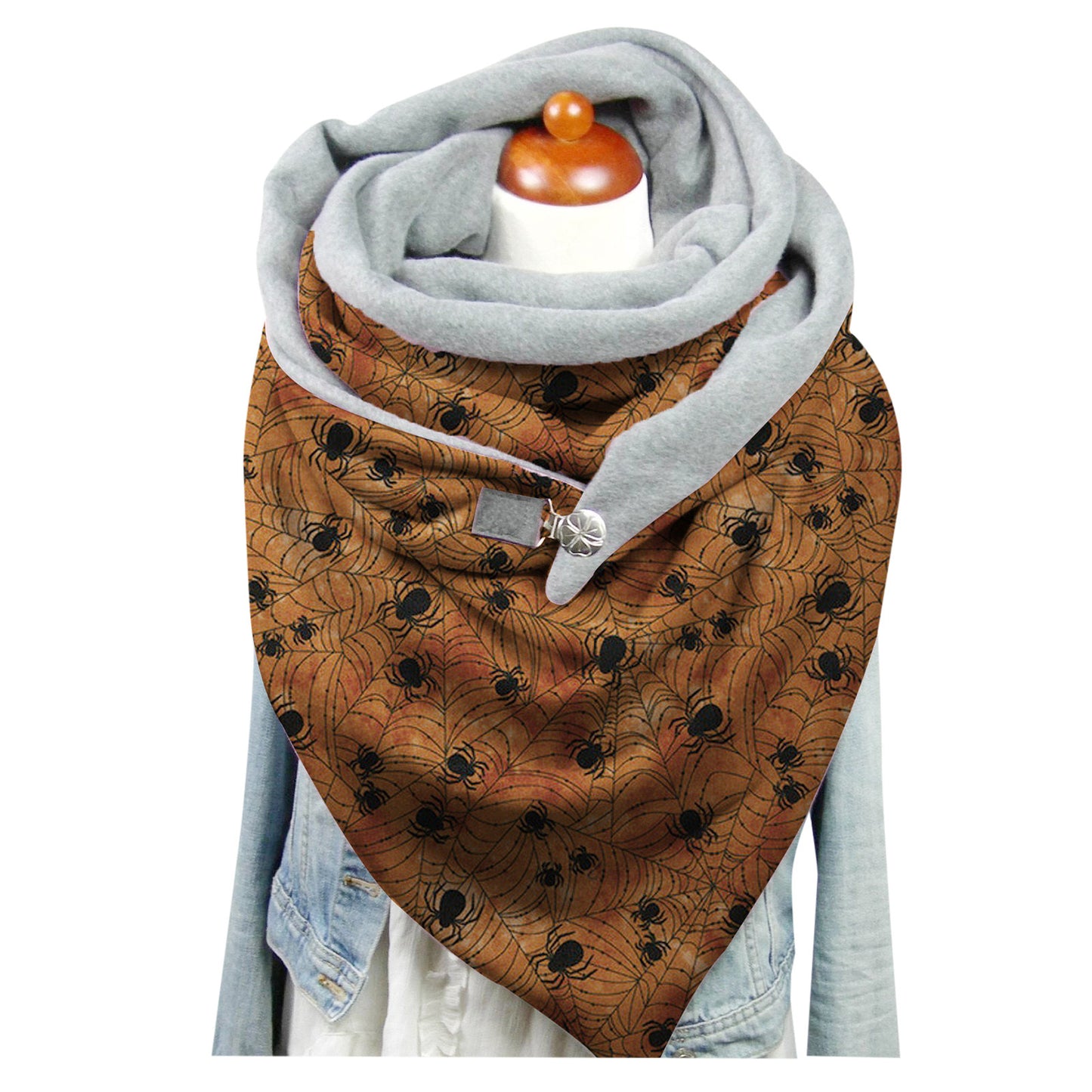 Female Plush Skull Print Long Halloween Button Bib