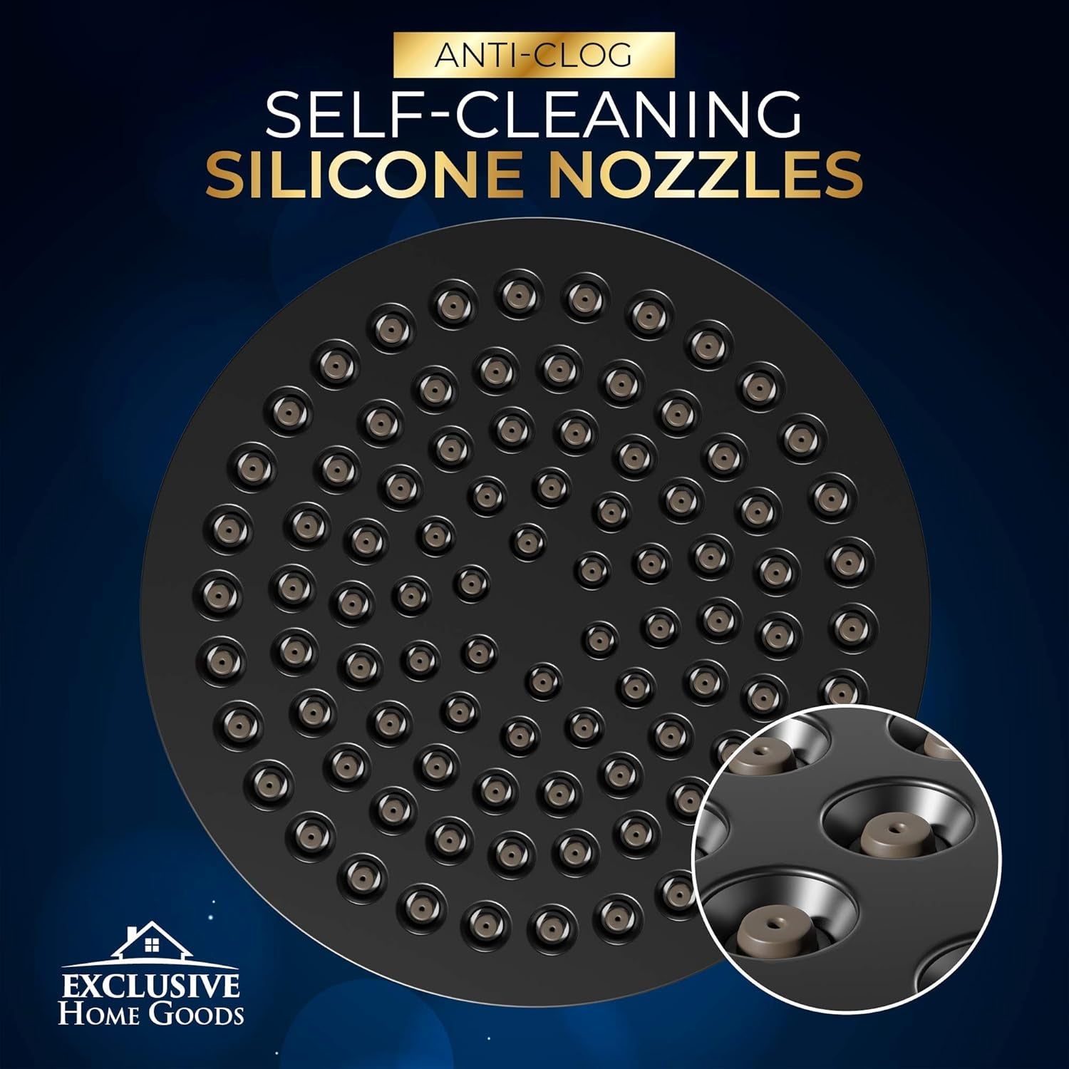 Rainfall Shower Head - 6" High Pressure Shower Heads 2.5 GPM Matte Black Shower Head with Anti-Clog 90 Rubber Jets - 360° Rotation Adjustable Shower Head - Rustproof Bathroom Shower Head