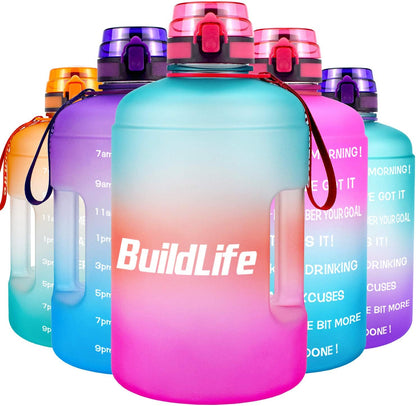 Gallon Water Bottle - 128 Oz, Leak Proof Lid with Time Markers for Gym