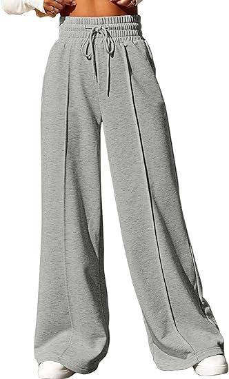Women's Casual And Comfortable High Waist Drawstring Solid Color Sports Home Wide Leg Trousers