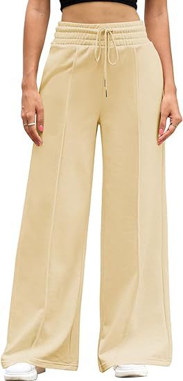 Women's Casual And Comfortable High Waist Drawstring Solid Color Sports Home Wide Leg Trousers